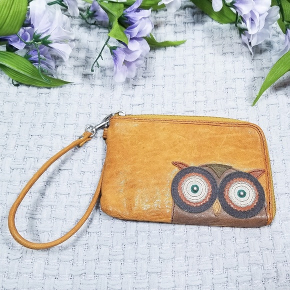 Fossil Handbags - Fossil mustard yellow leather owl wristlet